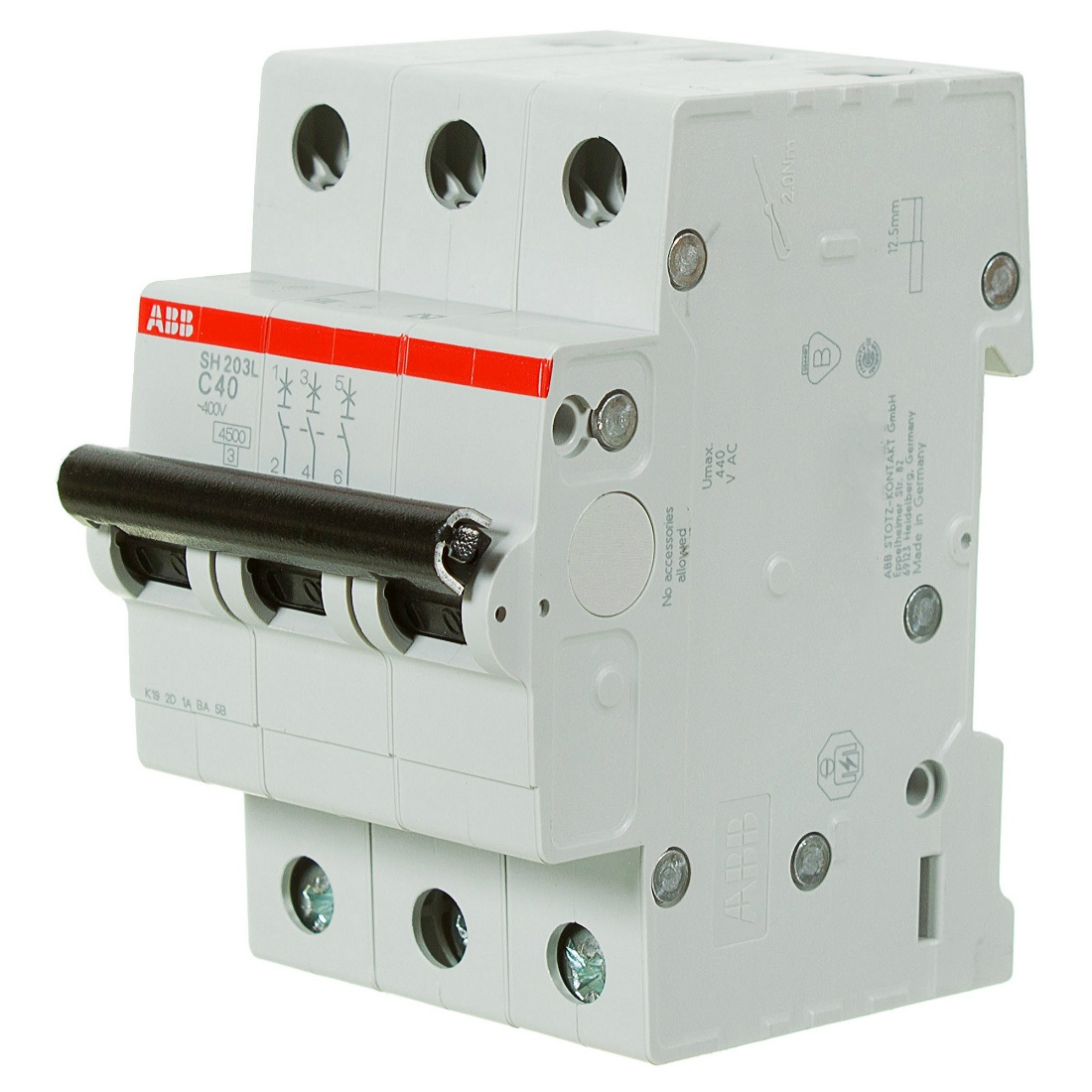 Автоматический выключатель ABB SH203L C20, 3P (20А; 4,5kA), 2CDS243001R0204