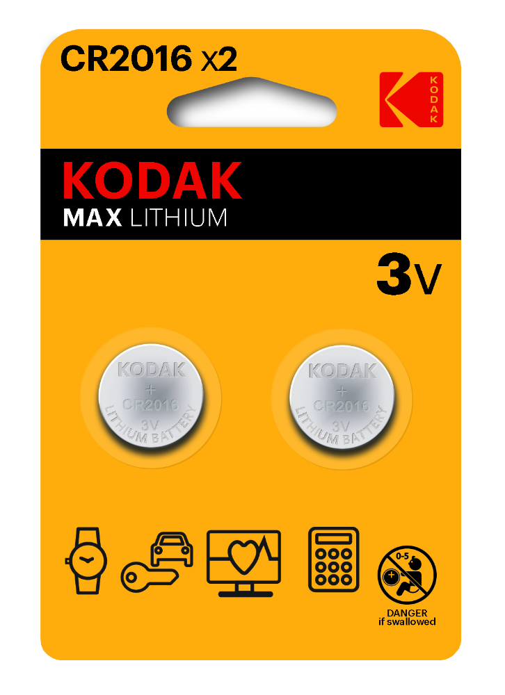 Батарейка литиевая KODAK CR2016 BL2, 3V (2 шт)