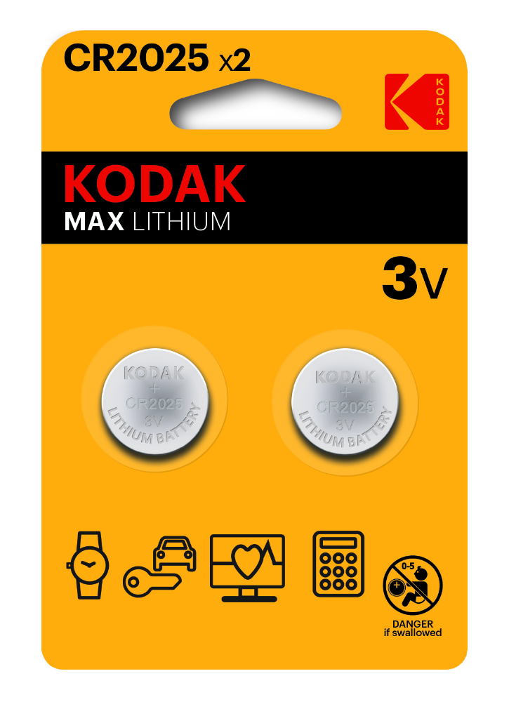 Батарейка литиевая KODAK CR2025 BL2, 3V (2 шт)