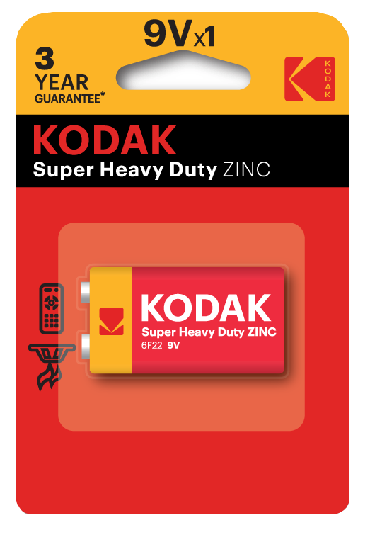 Батарейка солевая KODAK 6F22-1BL/Крона, 9V (1 шт)