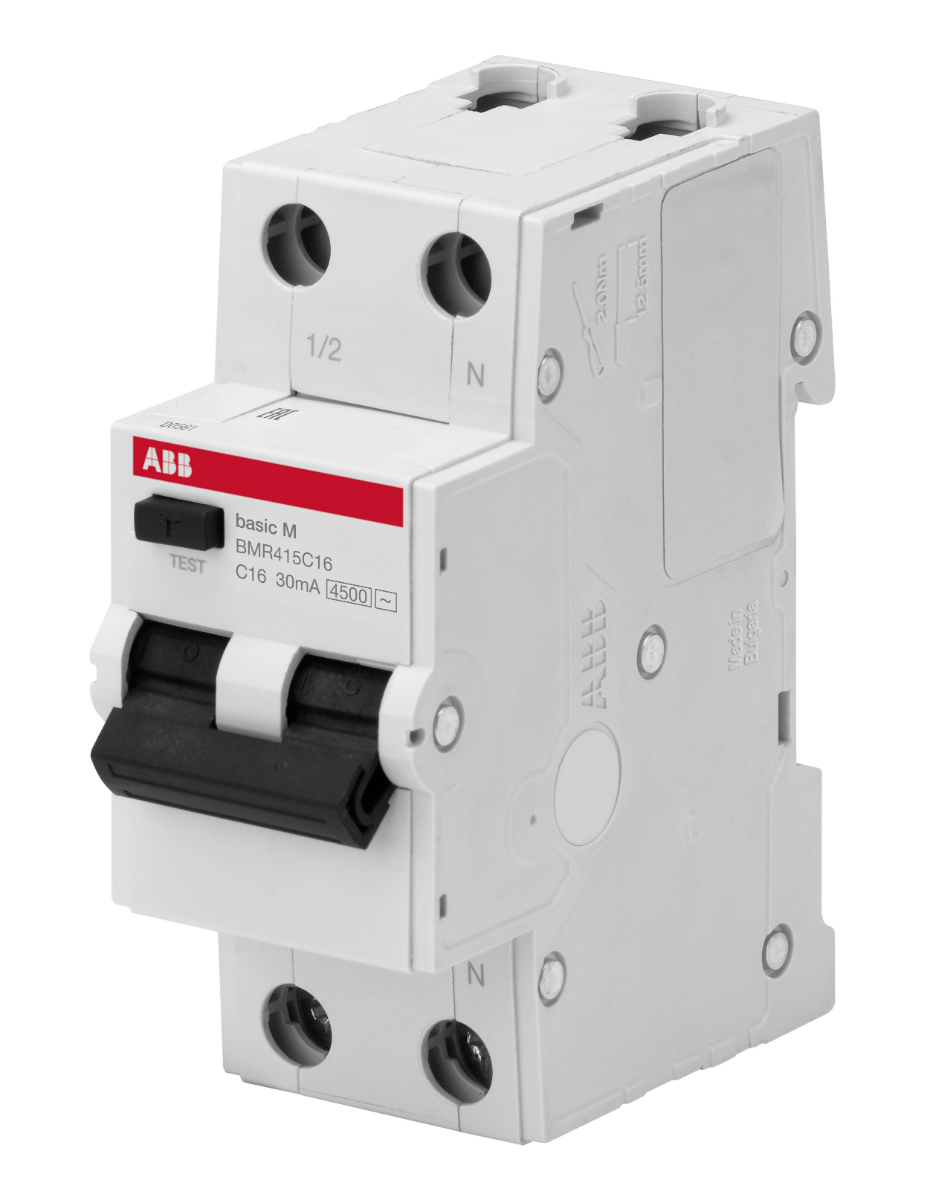 Дифференциальный автомат ABB (АВДТ), 1P+N, 6А, C, 4,5 kA, 30 мA, тип AC, BMR415C06