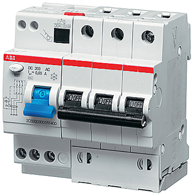 Дифференциальный автомат ABB (АВДТ), 3P+N, 10А, C, 6 kA, 30 мA, тип AC, DS203