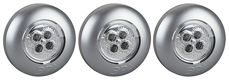 Фонарь SB-504 пушлайт "Аврора" (4xLED, 3xAAA, серебристый, 3 шт в кор), ЭРА