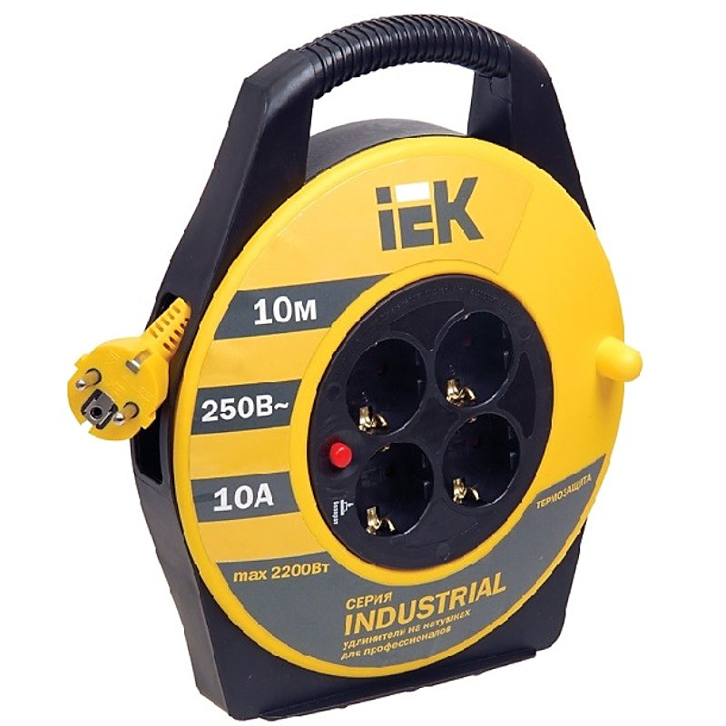 Катушка УК10 с термозащитой 4 гнезда 2Р+PЕ/10м 3х1,5 мм2 IP20 "Industrial" ИЭК