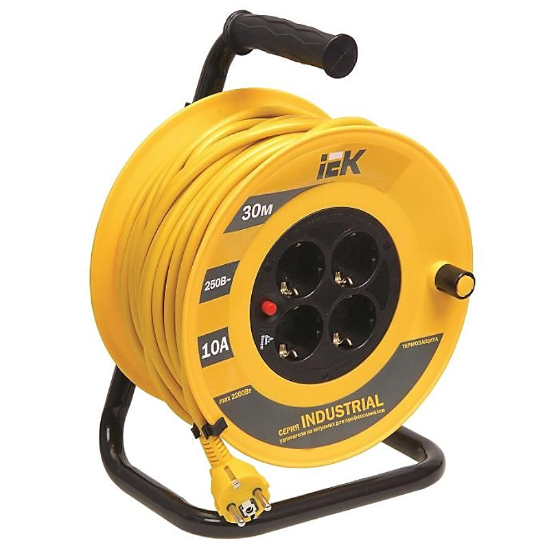 Катушка УК30 с термозащитой 4 гнезда 2Р+PЕ/30м 3х1,5 мм2 IP20 "Industrial" ИЭК