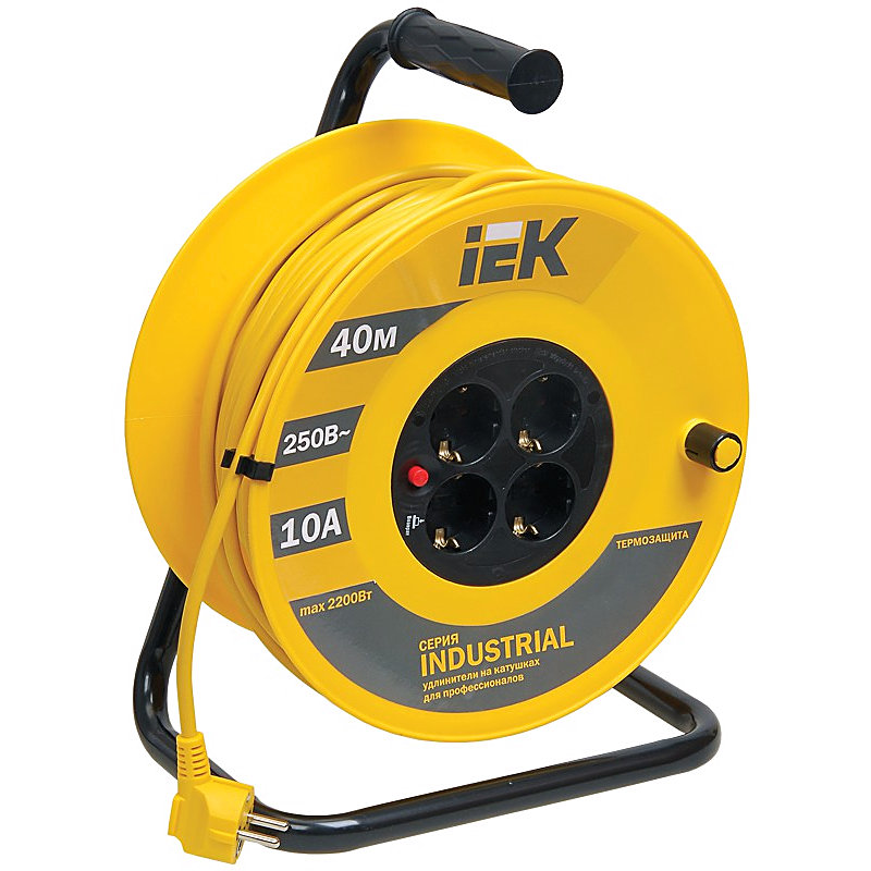 Катушка УК40 с термозащитой 4 гнезда 2Р+РЕ/40м 3х1,5 мм2 IP20 "Industrial" ИЭК