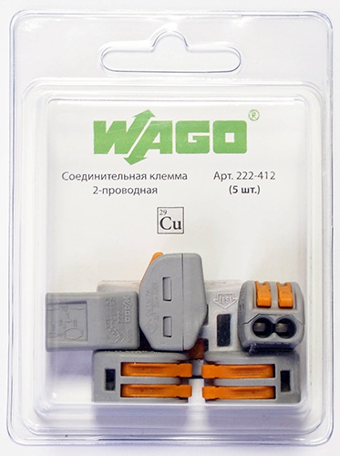 Клемма 222-412-5  WAGO 2х(0,5-4,0 кв.мм) (упаковка 5 шт)