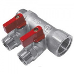 Коллектор с отсекающими кранами, 3/4"х2 вых. 1/2" нар. VALTEC VTc.580.N.0502