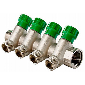 Коллектор с регулирующими вентилями, 3/4"х4 вых. 1/2" нар. VALTEC VTc.560.N.0504