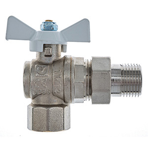 Кран шар. VALTEC BASE угловой с полусгоном 3/4" вн.-нар. белая рукоятка