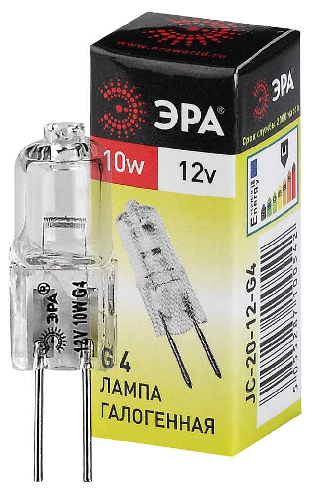 Лампа галогенная ЭРА G4-JC-10W-12V 140lm 3000К, C0027367