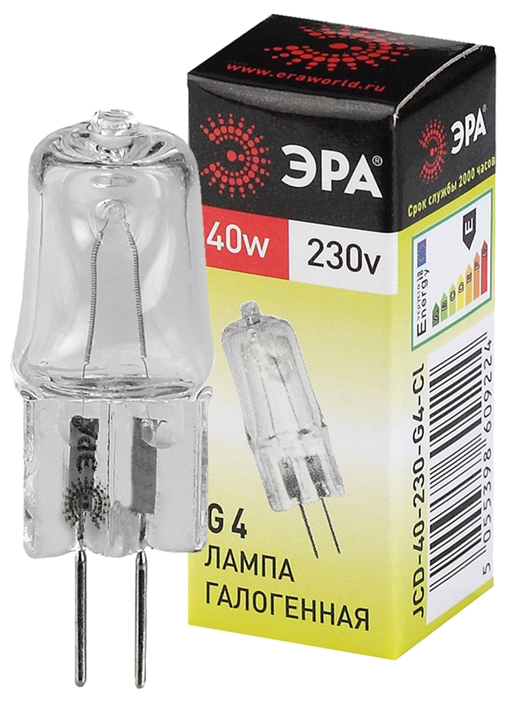 Лампа галогенная ЭРА G4-JCD-40W-230V-CL 600lm 3000К, С0039280