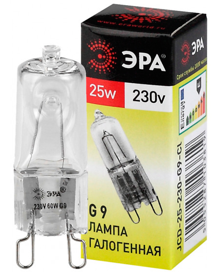 Лампа галогенная ЭРА G9-JCD-25W-230V-CL 350lm 3000К, C0027376