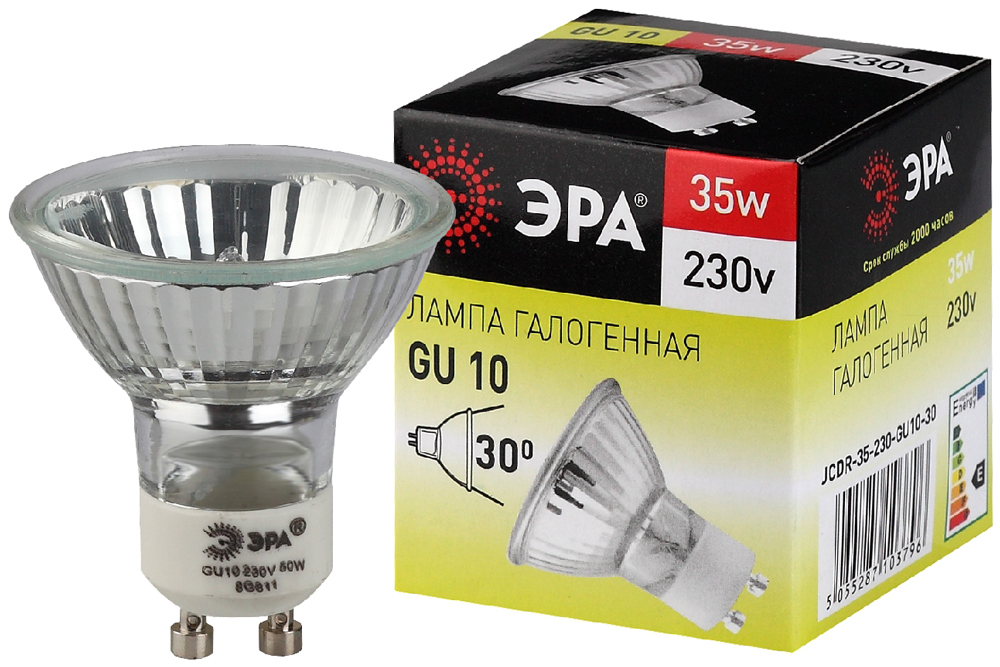 Лампа галогенная ЭРА GU10-JCDR (MR16)-35W-230V 525lm 3000К, C0027385