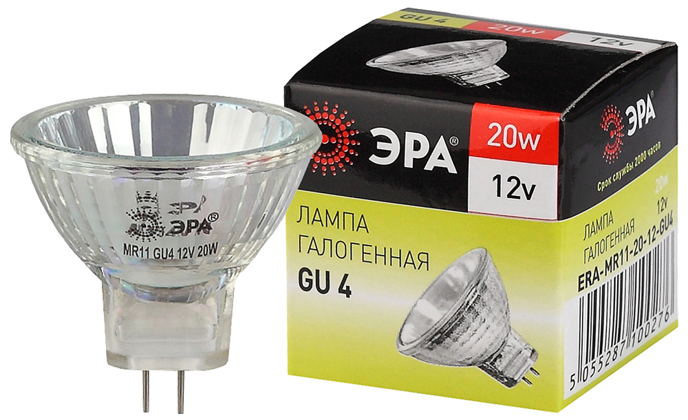 Лампа галогенная ЭРА GU4-MR11-20W-12V-30CL 280lm 3000К, C0027361