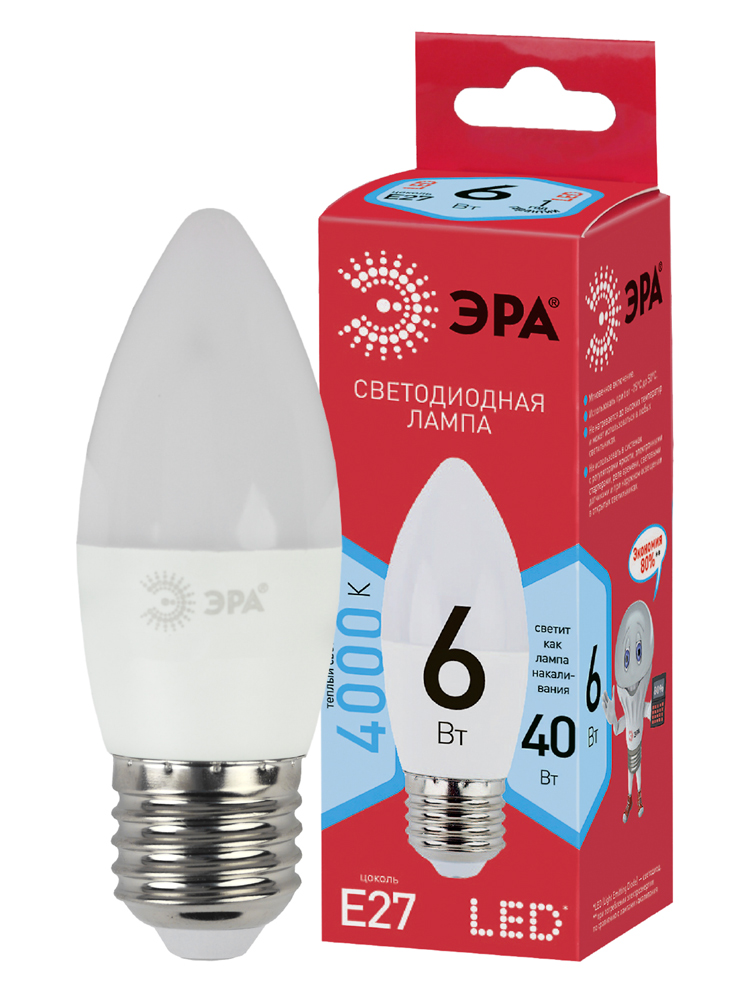 Лампа светодиодная ЭРА ECO LED свеча матовая smd B35-6W-840-E27 480lm 4000К, Б0020621