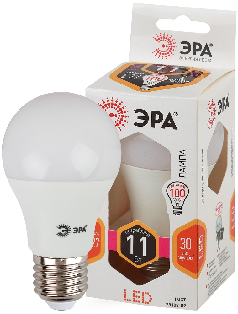 Лампа светодиодная ЭРА LED ЛОН smd A60-11W-827-E27 880lm 2700К, Б0030910