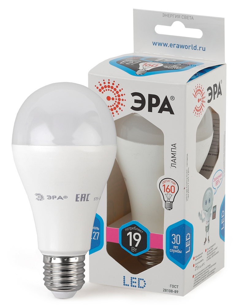 Лампа светодиодная ЭРА LED ЛОН smd A65-19W-840-E27 1520lm 4000К, Б0031703