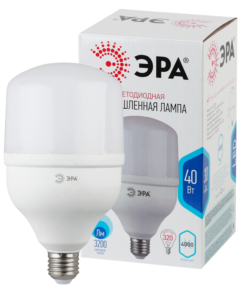 Лампа светодиодная ЭРА LED POWER smd T120-40W-4000-E27 3200lm 4000К, Б0027005