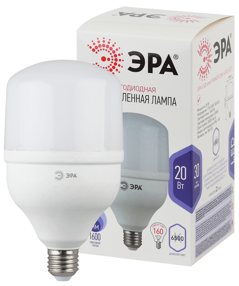 Лампа светодиодная ЭРА LED POWER smd T80-20W-6500-E27 1600lm 6500К, Б0027011