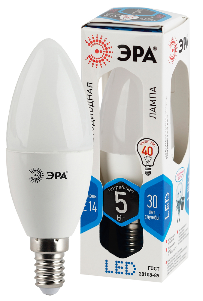 Лампа светодиодная ЭРА LED свеча матовая B35-5W-840-E14 400lm 4000К, Б0018872