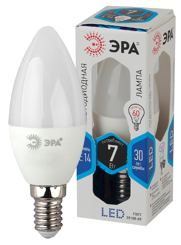 Лампа светодиодная ЭРА LED свеча матовая B35-7W-840-E14 560lm 4000К, Б0020539