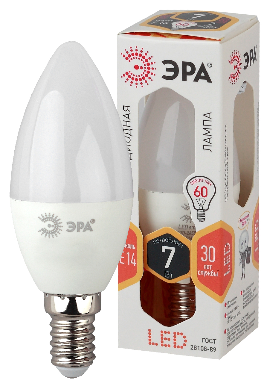Лампа светодиодная ЭРА LED свеча матовая smd B35-7W-827-E14 560lm 2700К, Б0020538