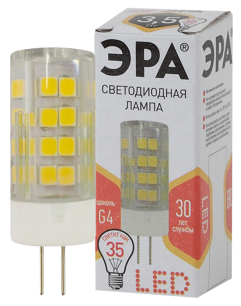 Лампа светодиодная капсульная ЭРА LED smd JC-3,5W-220V-CER-827-G4 280lm 2700К, Б0027855