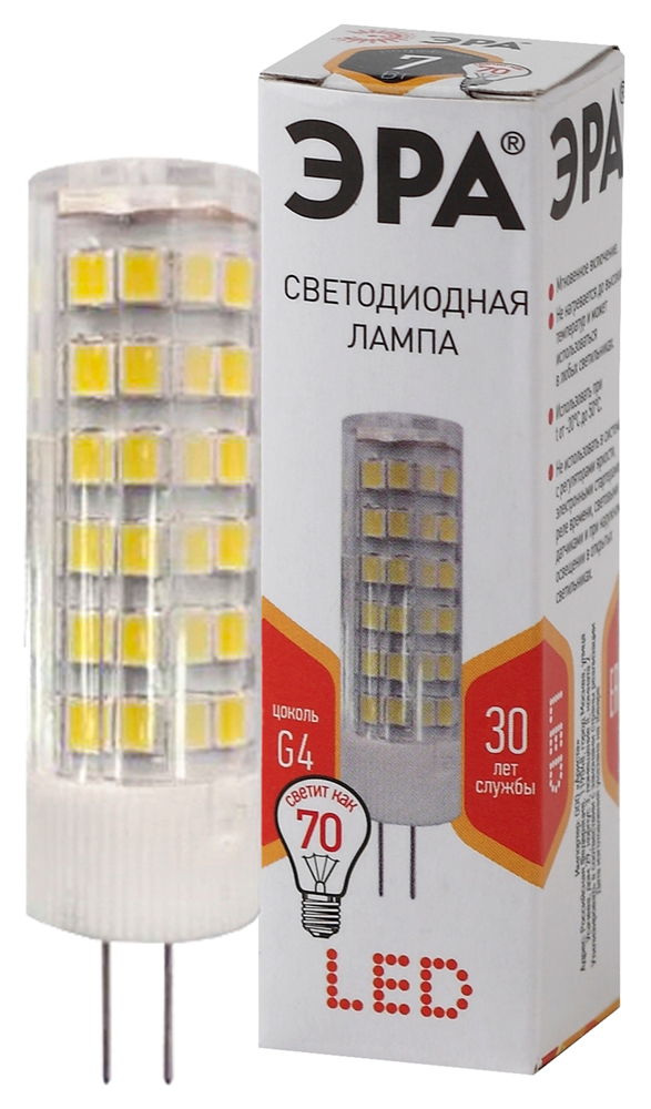 Лампа светодиодная капсульная ЭРА LED smd JC-7W-220V-CER-827-G4 560lm 2700К, Б0027859
