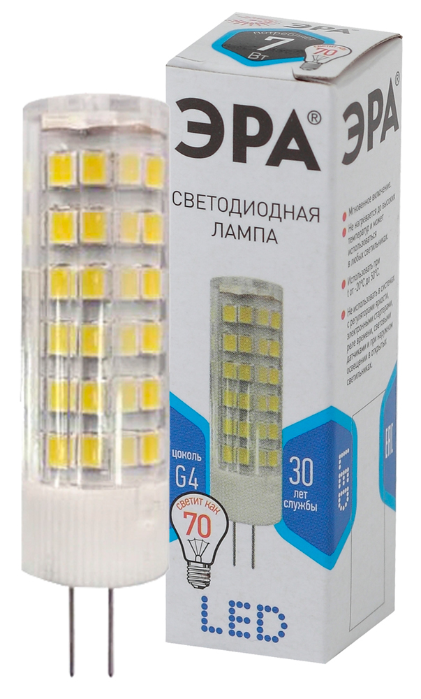 Лампа светодиодная капсульная ЭРА LED smd JC-7W-220V-CER-840-G4 560lm 4000К, Б0027860