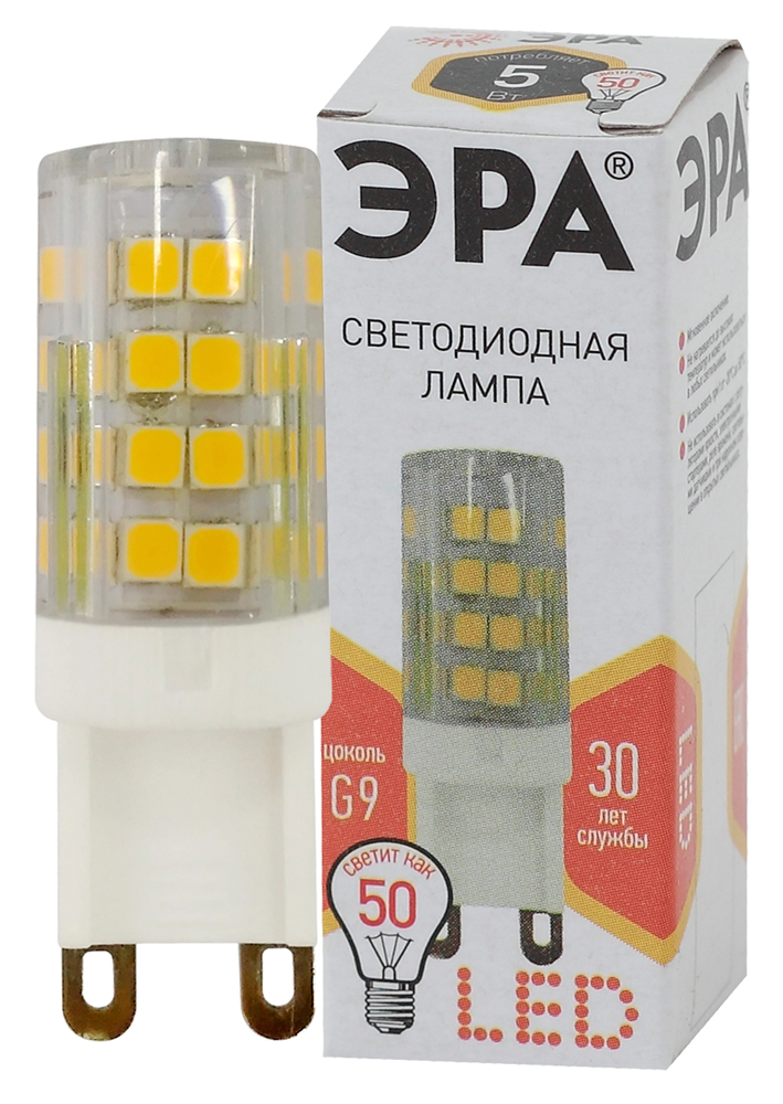 Лампа светодиодная капсульная ЭРА LED smd JCD-5W-CER-827-G9 400lm 2700К, Б0027863