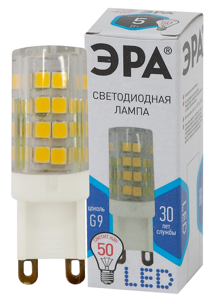 Лампа светодиодная капсульная ЭРА LED smd JCD-5W-CER-840-G9 400lm 4000К, Б0027864