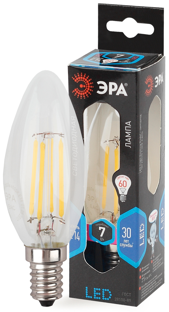 Лампа светодиодная нитевидная ЭРА F-LED свеча B35-7W-840-E14 730lm 4000К, Б0027943