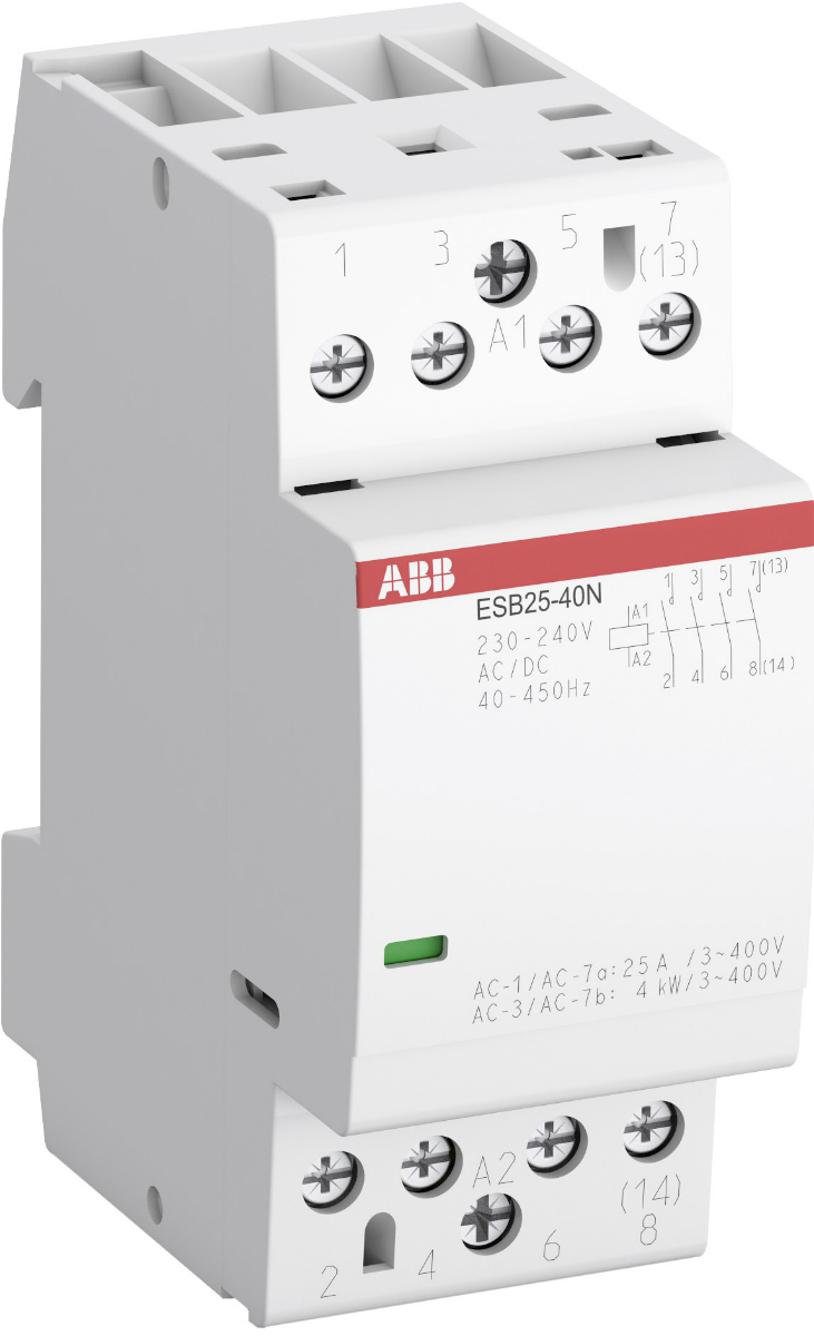 Модульный контактор ABB ESB25-40N-06 (25А АС-1, 4НО) катушка 230В AC/DC