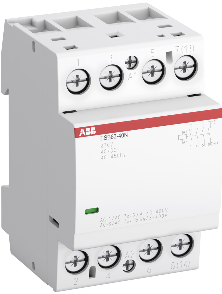 Модульный контактор ABB ESB63-40N-06 (63А АС-1, 4НО) катушка 230В AC/DC