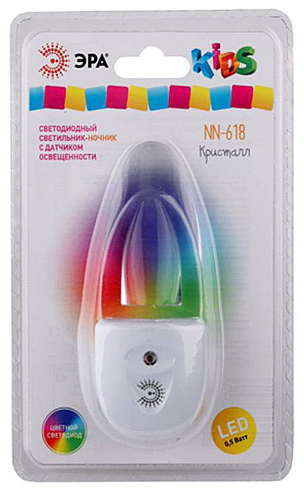 Ночник с фотосенсором, RGB светодиодный NN-618-LS-W "Кристалл", ЭРА (Б0019102)
