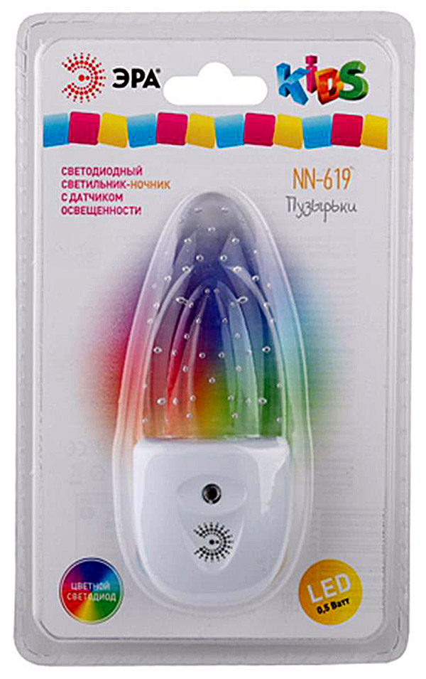 Ночник с фотосенсором, RGB светодиодный NN-619-LS-W "Пузырьки", ЭРА (Б0019103)