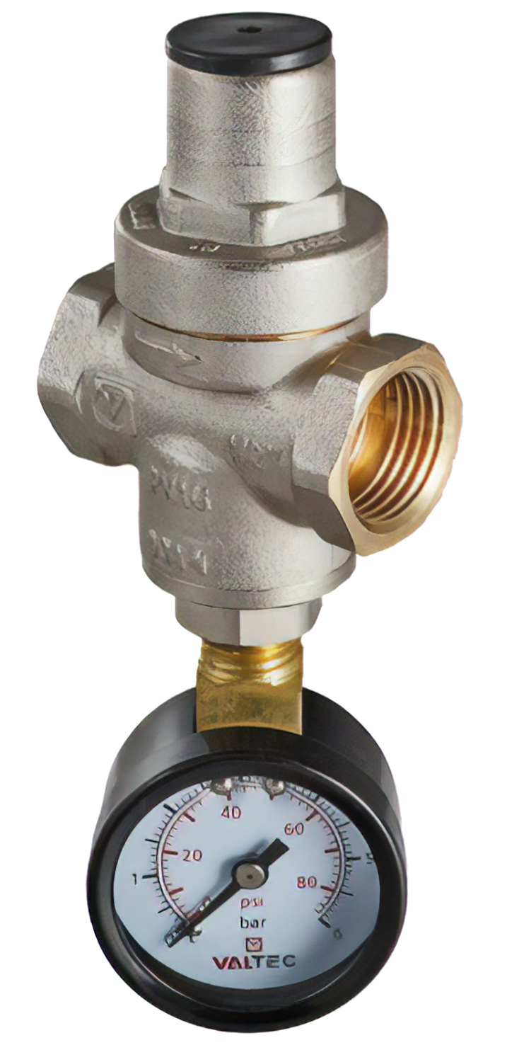 Редуктор давления поршневой с манометром, от 0,5 до 5,5 бар 1/2" VALTEC VT.088.N.0455