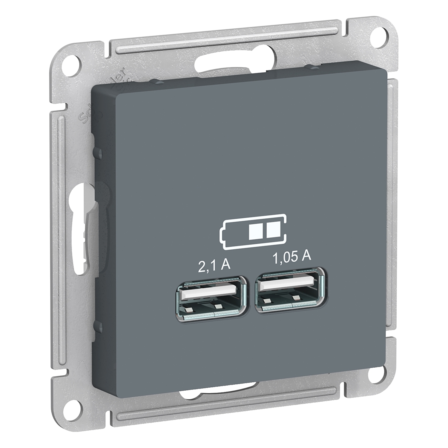 Розетка USB - 2 порта 5B (1 порт - 2,1А) грифель Atlas