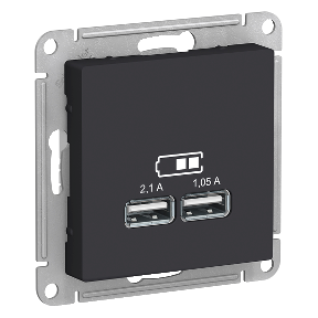 Розетка USB - 2 порта 5B (1 порт - 2,1А) карбон Atlas