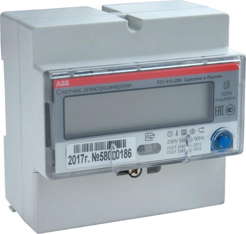 Счетчик электроэнергии ABB, однофазный, 5(80)А, Modbus, тип E31 412-200, многотарифный