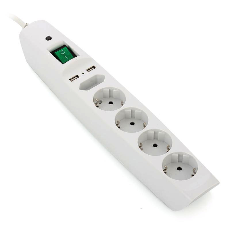 Сетевой фильтр SFU-5es-2m-W 5 гнезд, с заземление +2 USB, 2 м, термореле+L-С фильтр+варистор, белый, ЭРА (С0043327)