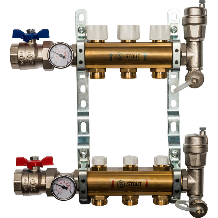 STOUT Распределительный коллектор из латуни без расходомеров 3 вых.