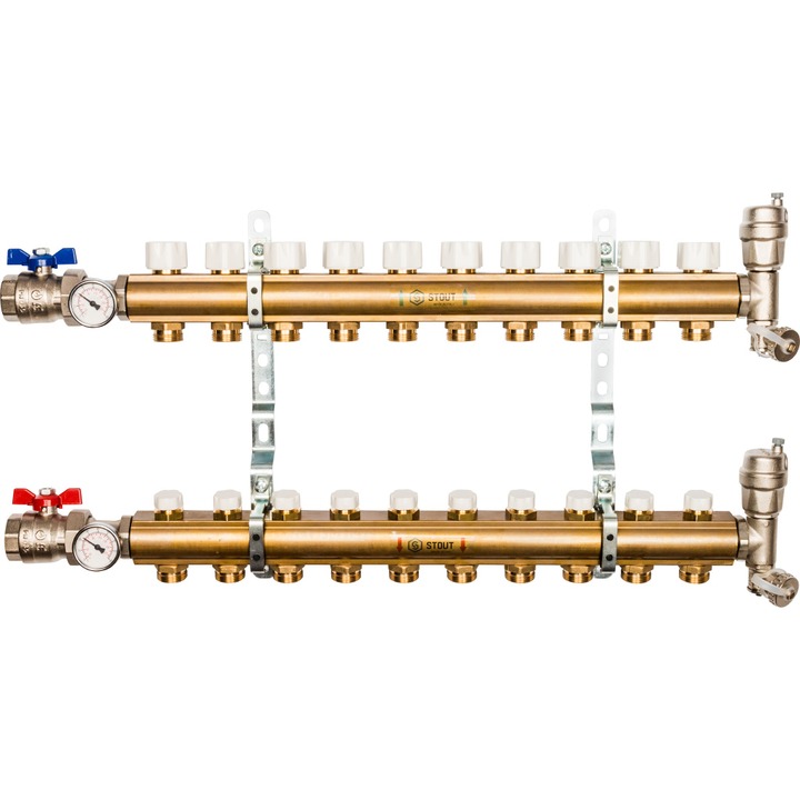 STOUT Распределительный коллектор из латуни без расходомеров 10 вых.