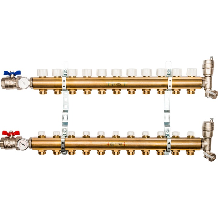 STOUT Распределительный коллектор из латуни без расходомеров 11 вых.