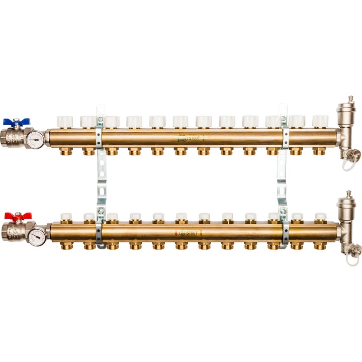 STOUT Распределительный коллектор из латуни без расходомеров 12 вых.