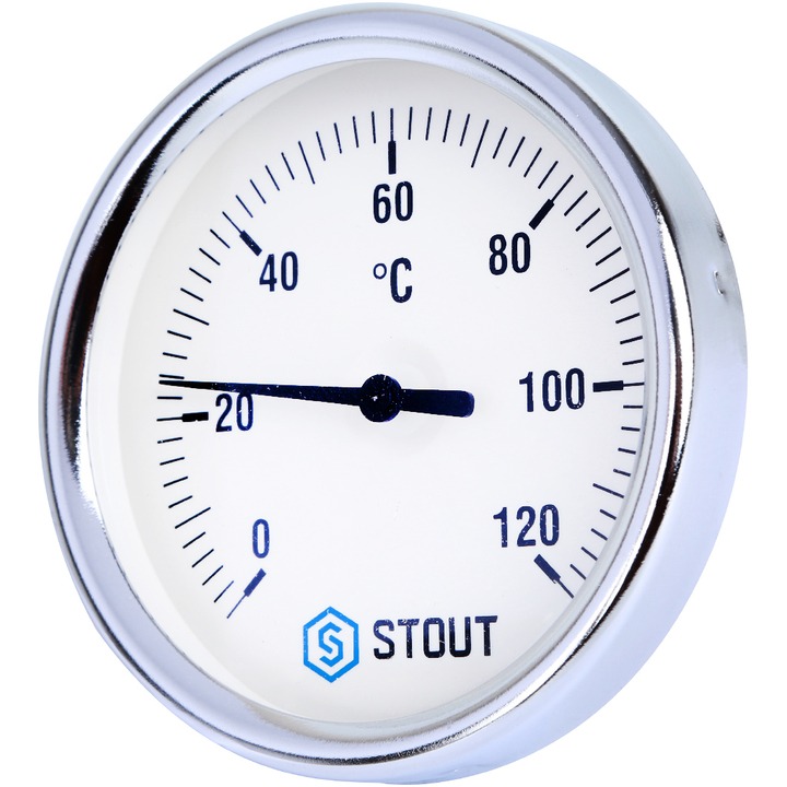 STOUT SIM-003 Термометр биметаллический с погружной гильзой. Корпус Dn 80 мм, гильза 50 мм, резьба с самоуплотнением 1/2\", 0...1