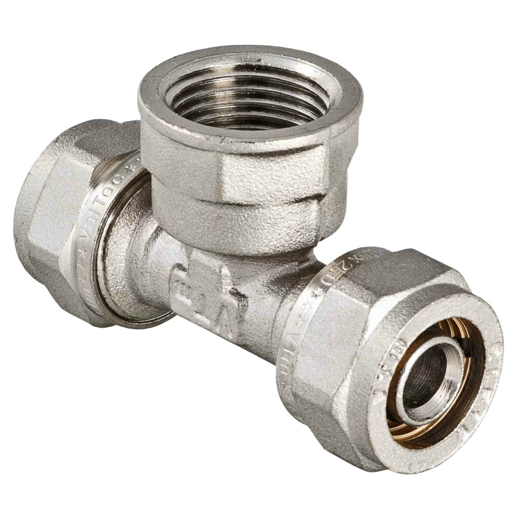 Тройник обжимной с переходом на внутреннюю резьбу VALTEC VTm.332.N.200420, 20х1/2"