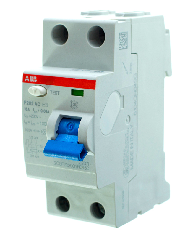 Устройство защитного отключения (УЗО) ABB F202, 2P, 16А, 10мA, тип AC, 2CSF202001R0160