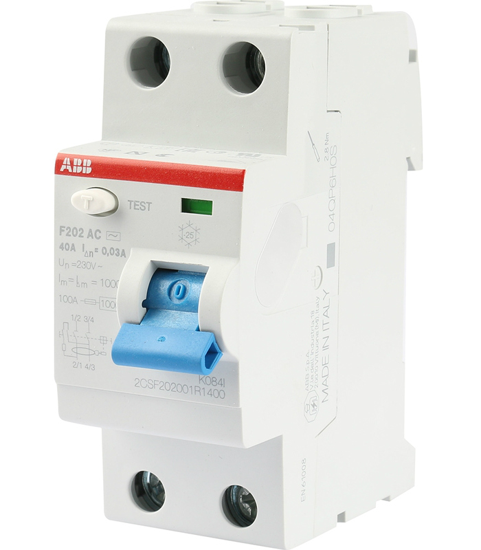 Устройство защитного отключения (УЗО) ABB F202, 2P, 40А, 30мA, тип AC, 2CSF202001R1400 Устройство защитного отключения (УЗО) ABB F202, 2P, 40А, 30мA, тип AC, 2CSF202001R1400